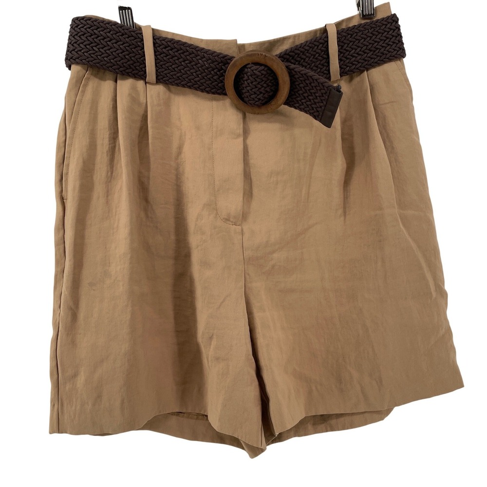 Zara High Waist Tan Shorts with Brown Belt